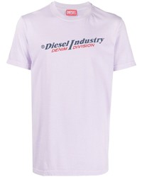 hellviolettes bedrucktes T-Shirt mit einem Rundhalsausschnitt von Diesel