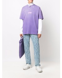 hellviolettes bedrucktes T-Shirt mit einem Rundhalsausschnitt von MSGM