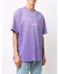 hellviolettes bedrucktes T-Shirt mit einem Rundhalsausschnitt von MSGM