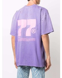 hellviolettes bedrucktes T-Shirt mit einem Rundhalsausschnitt von MSGM