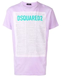 hellviolettes bedrucktes T-Shirt mit einem Rundhalsausschnitt von DSQUARED2
