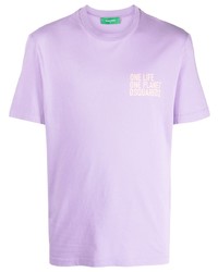 hellviolettes bedrucktes T-Shirt mit einem Rundhalsausschnitt von DSQUARED2