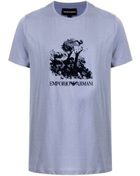 hellviolettes bedrucktes T-Shirt mit einem Rundhalsausschnitt von Emporio Armani