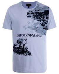 hellviolettes bedrucktes T-Shirt mit einem Rundhalsausschnitt von Emporio Armani