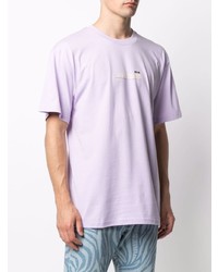 hellviolettes bedrucktes T-Shirt mit einem Rundhalsausschnitt von MSGM