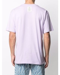 hellviolettes bedrucktes T-Shirt mit einem Rundhalsausschnitt von MSGM