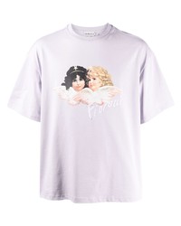 hellviolettes bedrucktes T-Shirt mit einem Rundhalsausschnitt von Fiorucci