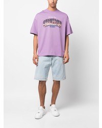 hellviolettes bedrucktes T-Shirt mit einem Rundhalsausschnitt von Carhartt WIP