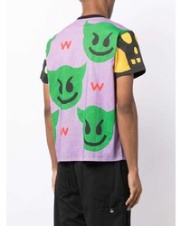 hellviolettes bedrucktes T-Shirt mit einem Rundhalsausschnitt von Walter Van Beirendonck