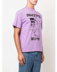 hellviolettes bedrucktes T-Shirt mit einem Rundhalsausschnitt von Aries