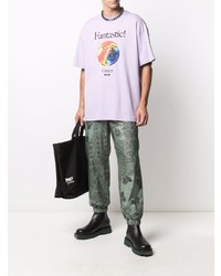 hellviolettes bedrucktes T-Shirt mit einem Rundhalsausschnitt von MSGM