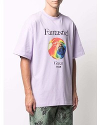 hellviolettes bedrucktes T-Shirt mit einem Rundhalsausschnitt von MSGM