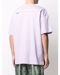 hellviolettes bedrucktes T-Shirt mit einem Rundhalsausschnitt von MSGM