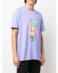 hellviolettes bedrucktes T-Shirt mit einem Rundhalsausschnitt von adidas