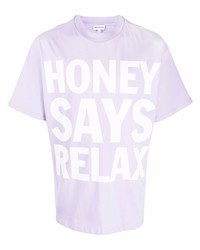 hellviolettes bedrucktes T-Shirt mit einem Rundhalsausschnitt von Honey Fucking Dijon