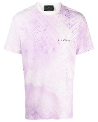 hellviolettes bedrucktes T-Shirt mit einem Rundhalsausschnitt von John Richmond