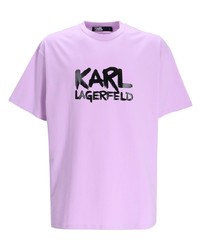hellviolettes bedrucktes T-Shirt mit einem Rundhalsausschnitt von Karl Lagerfeld