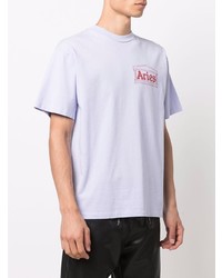 hellviolettes bedrucktes T-Shirt mit einem Rundhalsausschnitt von Aries