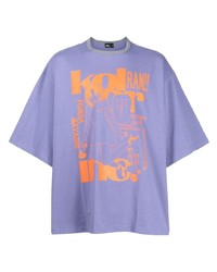 hellviolettes bedrucktes T-Shirt mit einem Rundhalsausschnitt von Kolor
