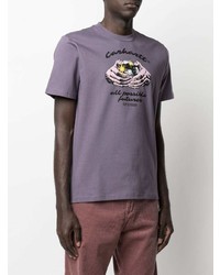 hellviolettes bedrucktes T-Shirt mit einem Rundhalsausschnitt von Carhartt WIP