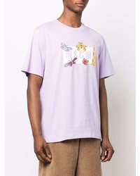 hellviolettes bedrucktes T-Shirt mit einem Rundhalsausschnitt von MSGM