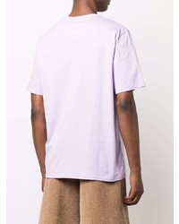 hellviolettes bedrucktes T-Shirt mit einem Rundhalsausschnitt von MSGM