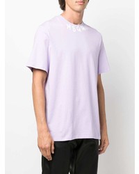 hellviolettes bedrucktes T-Shirt mit einem Rundhalsausschnitt von MSGM