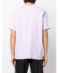 hellviolettes bedrucktes T-Shirt mit einem Rundhalsausschnitt von MSGM