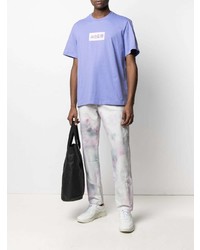 hellviolettes bedrucktes T-Shirt mit einem Rundhalsausschnitt von MSGM