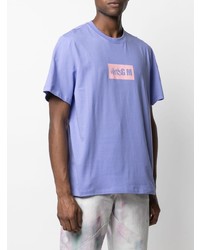 hellviolettes bedrucktes T-Shirt mit einem Rundhalsausschnitt von MSGM