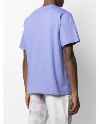 hellviolettes bedrucktes T-Shirt mit einem Rundhalsausschnitt von MSGM