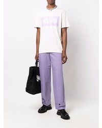 hellviolettes bedrucktes T-Shirt mit einem Rundhalsausschnitt von MSGM