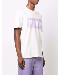 hellviolettes bedrucktes T-Shirt mit einem Rundhalsausschnitt von MSGM