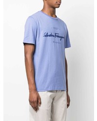 hellviolettes bedrucktes T-Shirt mit einem Rundhalsausschnitt von Salvatore Ferragamo