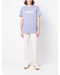 hellviolettes bedrucktes T-Shirt mit einem Rundhalsausschnitt von BOSS