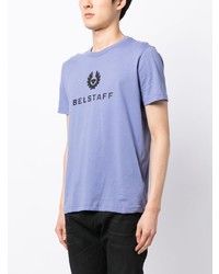 hellviolettes bedrucktes T-Shirt mit einem Rundhalsausschnitt von Belstaff