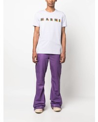 hellviolettes bedrucktes T-Shirt mit einem Rundhalsausschnitt von Marni