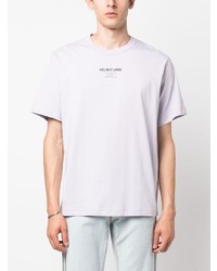 hellviolettes bedrucktes T-Shirt mit einem Rundhalsausschnitt von Helmut Lang