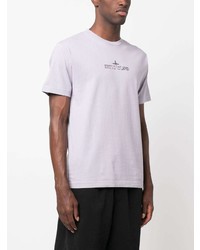 hellviolettes bedrucktes T-Shirt mit einem Rundhalsausschnitt von Stone Island