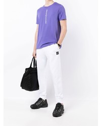 hellviolettes bedrucktes T-Shirt mit einem Rundhalsausschnitt von Armani Exchange