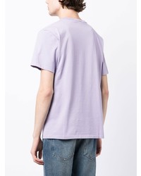 hellviolettes bedrucktes T-Shirt mit einem Rundhalsausschnitt von MAISON KITSUNÉ