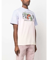 hellviolettes bedrucktes T-Shirt mit einem Rundhalsausschnitt von Palm Angels