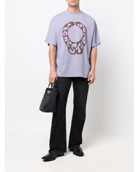 hellviolettes bedrucktes T-Shirt mit einem Rundhalsausschnitt von Acne Studios
