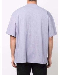 hellviolettes bedrucktes T-Shirt mit einem Rundhalsausschnitt von Acne Studios