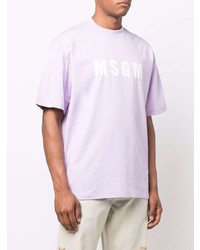 hellviolettes bedrucktes T-Shirt mit einem Rundhalsausschnitt von MSGM