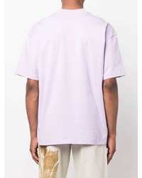 hellviolettes bedrucktes T-Shirt mit einem Rundhalsausschnitt von MSGM