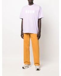 hellviolettes bedrucktes T-Shirt mit einem Rundhalsausschnitt von MSGM