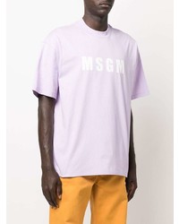 hellviolettes bedrucktes T-Shirt mit einem Rundhalsausschnitt von MSGM