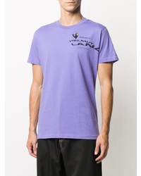 hellviolettes bedrucktes T-Shirt mit einem Rundhalsausschnitt von Helmut Lang