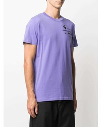 hellviolettes bedrucktes T-Shirt mit einem Rundhalsausschnitt von Helmut Lang